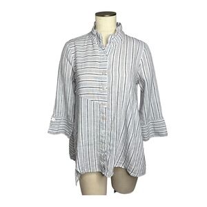 Ali Miles Linen-Cotton Striped Button Front & Back
Uneven Hem Shirt Sz M Ruffle